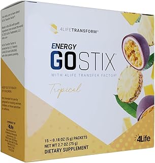 4Life Energy Go Stix - Healthy Energy Source - Tropical Drink Mix - Contains Natural Caffeine from Guarana, Maca, Yerba Mate, and Green Tea Leaf Extract - 15 Packets