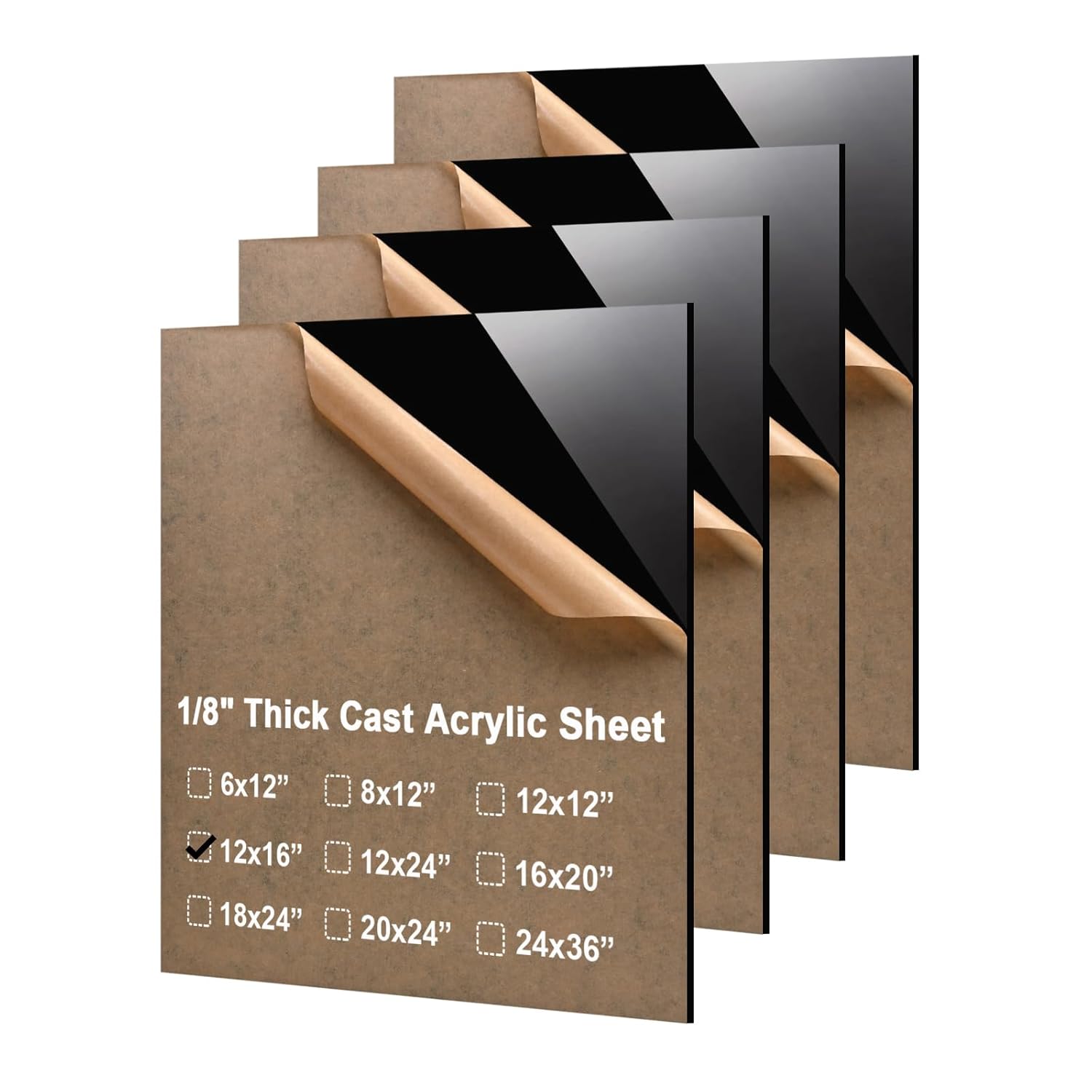 KINLINK 12x16 Plexiglass Sheets 1/8 inch Thick - 3mm Black Cast Acrylic Sheet, Plastic Sheet Polycarbonate Sheet for DIY Project, Craft, Acrylic Sign Wedding Invitation 4 Pack