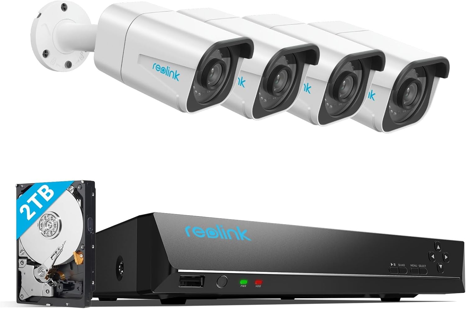 Reolink 4K PoE Security CCTV Camera System H.265, 4pcs 8MP IP Cameras with Person/Vehicle Detection and 8CH NVR with 2TB HDD for 24/7 Recording Night Vision Audio, RLK8-800B4