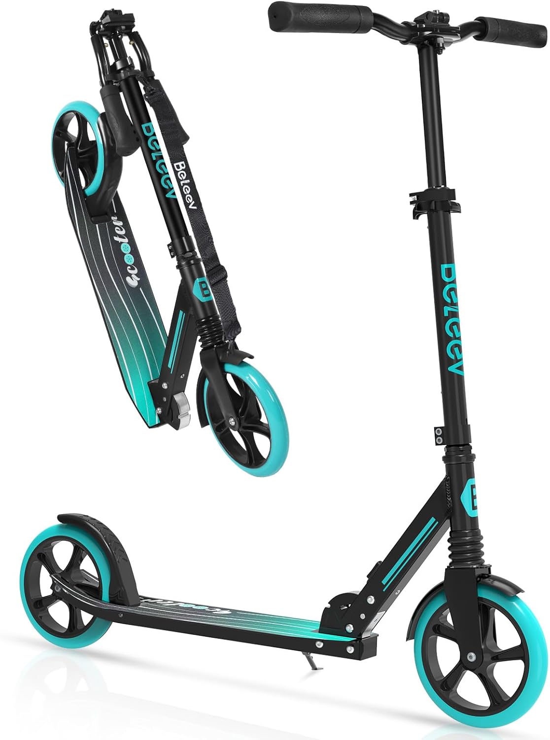 BELEEV Scooter for Kids Ages 6+, 200mm Big Wheel adult Scooters for Boys and Girls, 4 Adjustable Handlebar, Front Suspension, 2 Wheels Scooter with Carry Strap, up to 100Kg