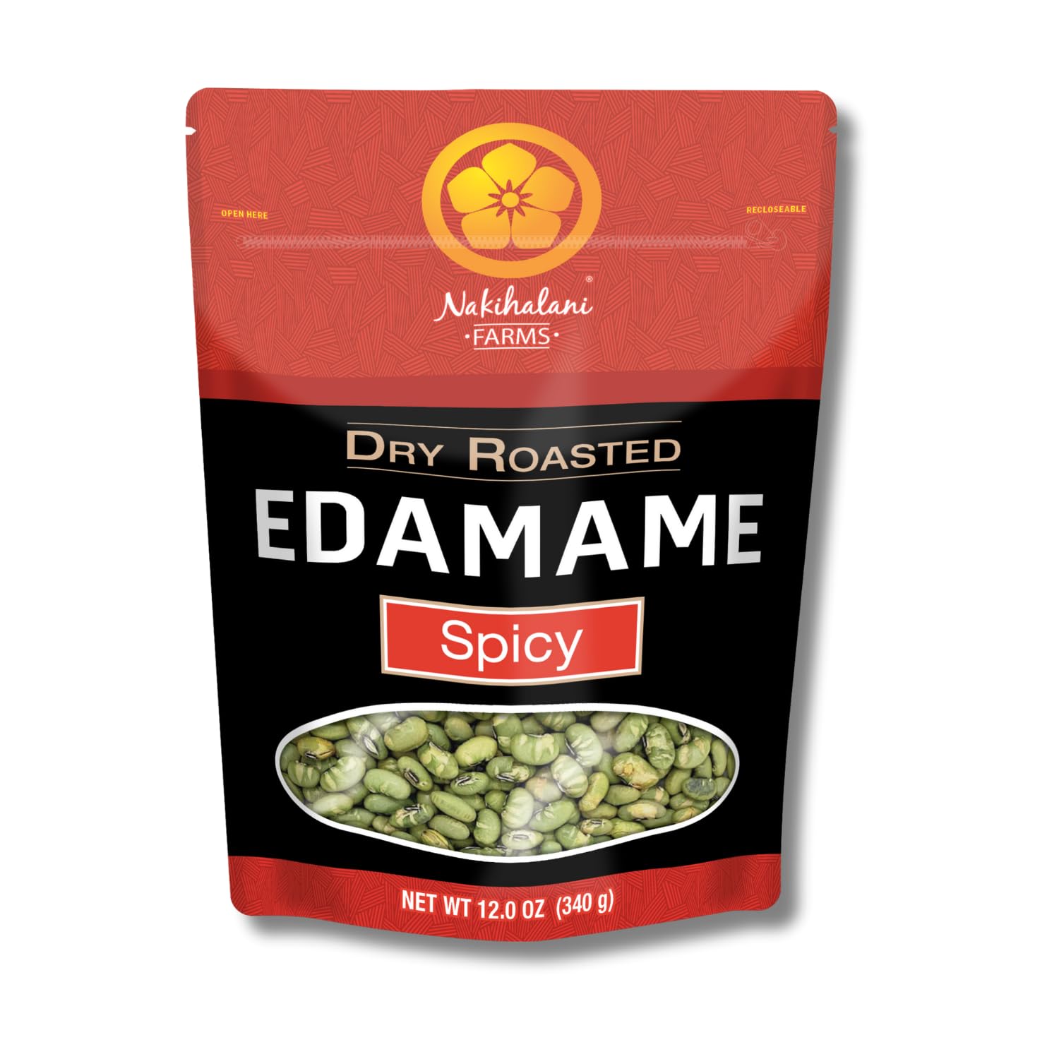 Spicy Dry Roasted Edamame by Nakihalani Farm (12 oz) | Non-GMO Crunchy Soybeans | Plant-Based High Protein Snack for Adults & Kids | Gluten-Free, Keto-Friendly, Nut-Free, Vegan | Resealable Bag