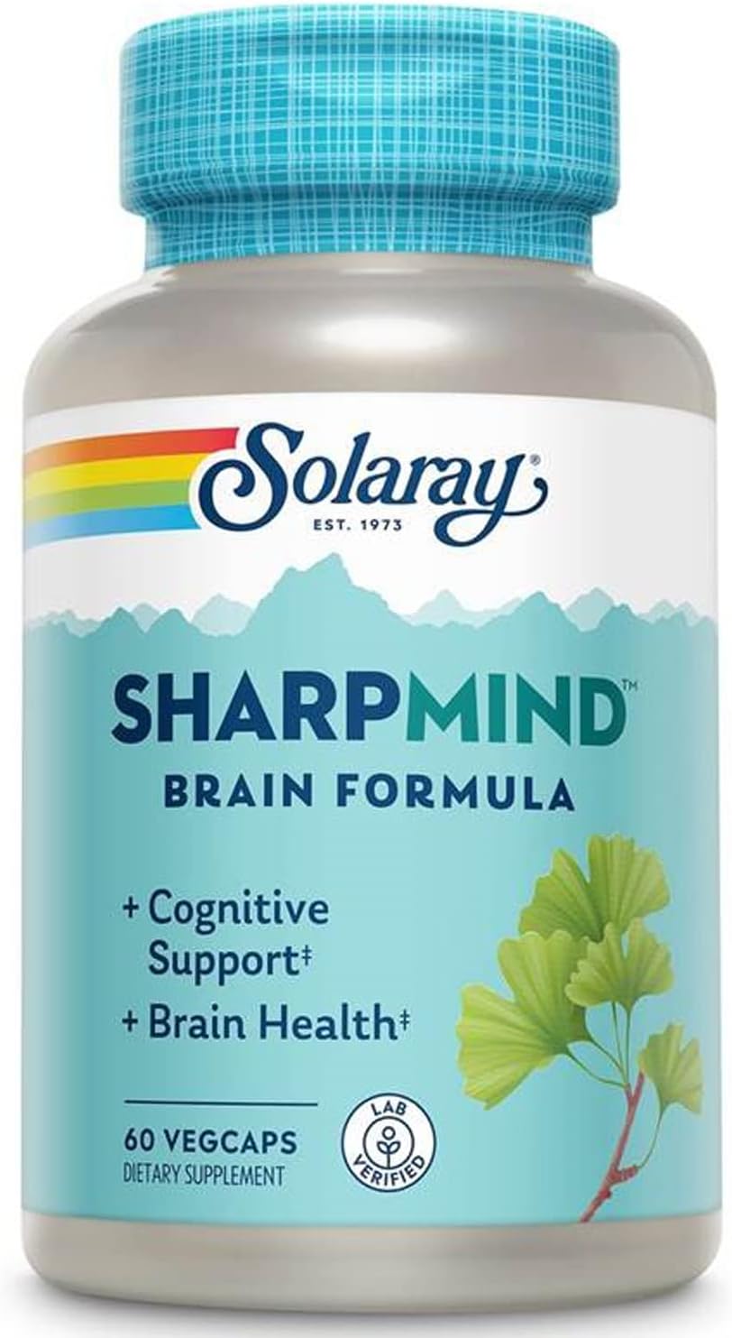 Solaray SharpMind, Cognitive Support Formula with Ginkgo Leaf, L-Dopa, Huperzine A & More for Healthy Brain, Mood & Memory Support 60 VegCaps