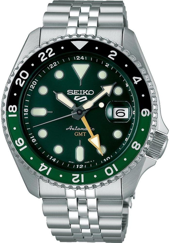 Seiko SSK035 5 Sports Automatic Silver-Tone with Green Dial GMT Series Watch