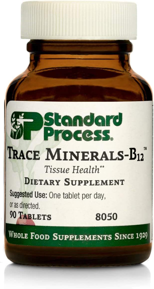 Standard Process Inc. Trace Minerals-B12 - Whole Food Spleen, Bone Health, Immune Support, Metabolism and Thyroid Support with Manganese, Kelp, Iodine, Copper, Vitamin B12, Zinc, Iron - 90 Tablets