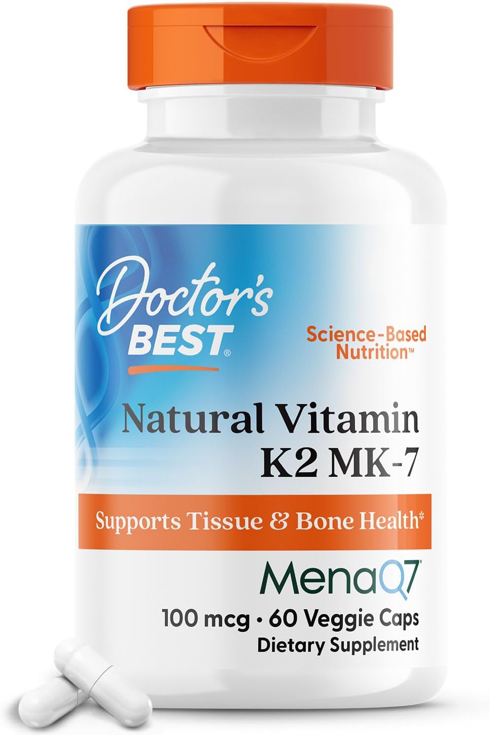 Doctor's Best Natural Vitamin K2 Mk-7 with MenaQ7, 100mcg Vitamin K2 Supplement Supports Bone Health, Non-GMO, 60 Veggie Capsules