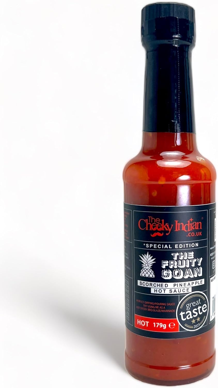 THE CHEEKY INDIAN - The Fruity Goan Hot Sauce 179g, Scorched & Caramelised Pineapple with Scotch Bonnet, Dipping Sauce & Sticky BBQ Marinade, Made in UK, Vegetarian, Dairy & Gluten-Free