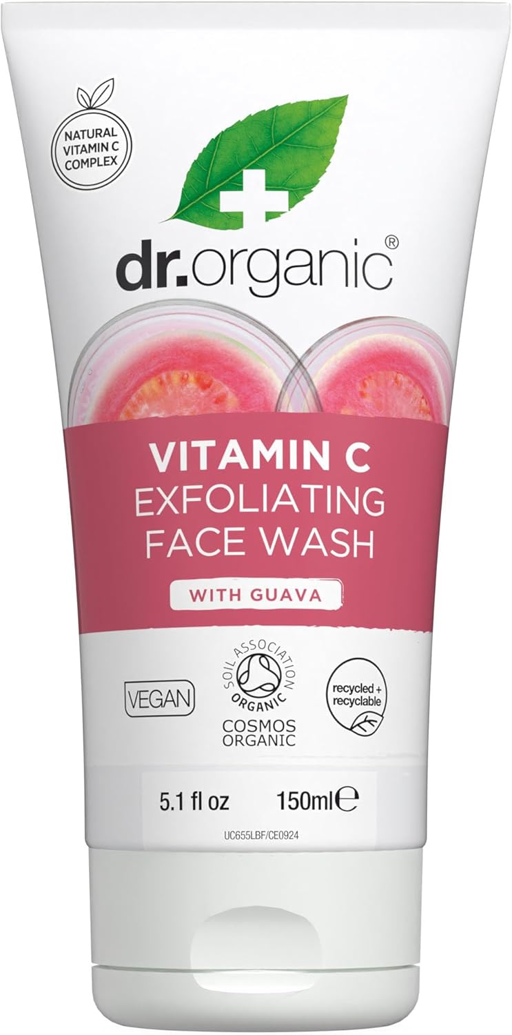 Dr Organic Guava Exfoliating Face Wash, Vitamin C, Brightening, Mens, Womens, Natural, Vegan, Cruelty-Free, Paraben & SLS-Free, Organic, 150ml, Packaging may vary