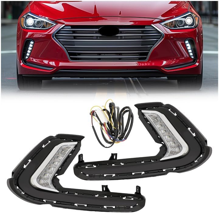 HECASA Pair LED Fog Lights Compatible with 2016 2017 2018 Hyundai Elantra Sixth Generation DRL Replacement for 92207F2100 92208F2100 Front Bumper Fog Lamp LH& RH Clear Lens