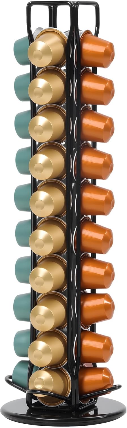 Coffee Pod Holder for Nespresso OriginalLine Capsules, Rotating Carousel Coffee Pods Holder Coffee Station Organizer Countertop Storage Rack -Black/40 Pods Capacity
