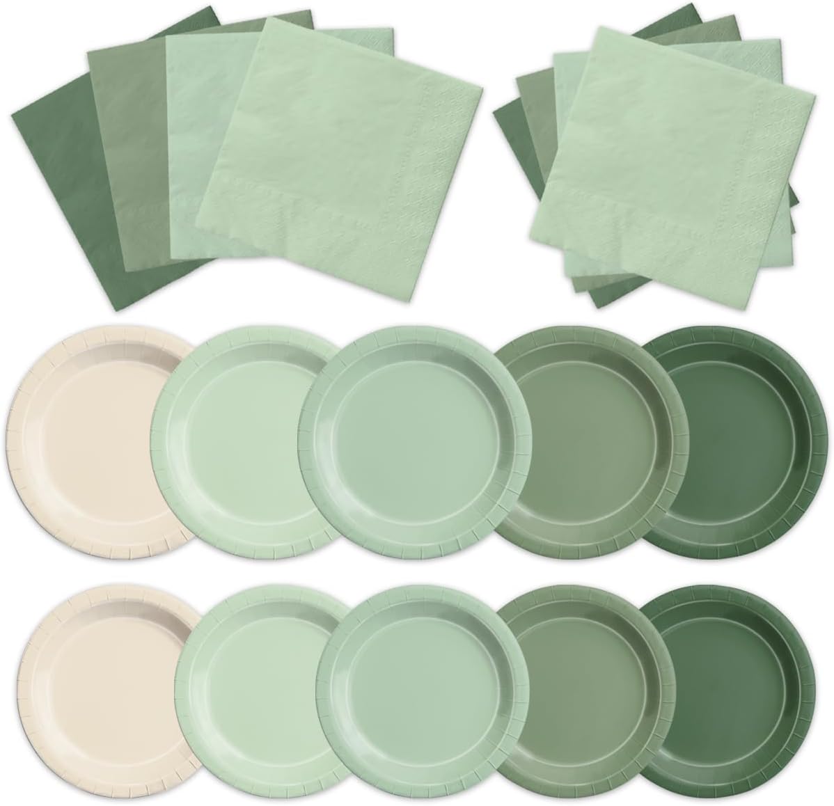 CMUSKO Sage Green Baby Shower Decorations - 60pcs Gradient Plates & Napkins Kit - Party Supplies for Birthday,Wedding
