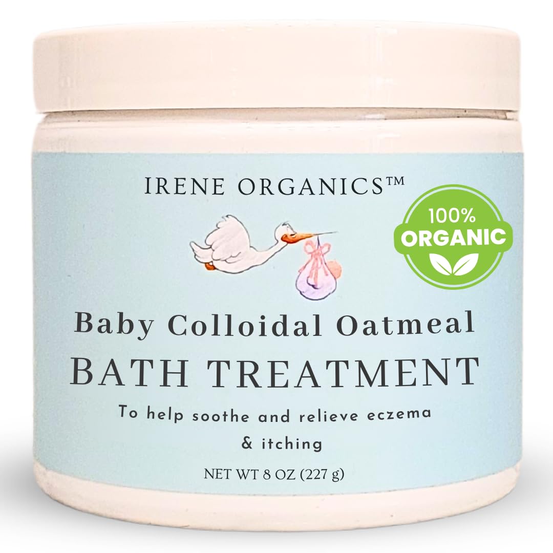 Oatmeal Baby Bath Powder for Eczema by Irene Organics - Colloidal Oatmeal for Soothing Treatment of Eczema, Diaper Rash, Dry Skin, Itching and Irritation - Moisturize and Sooth Baby and Toddler Skin