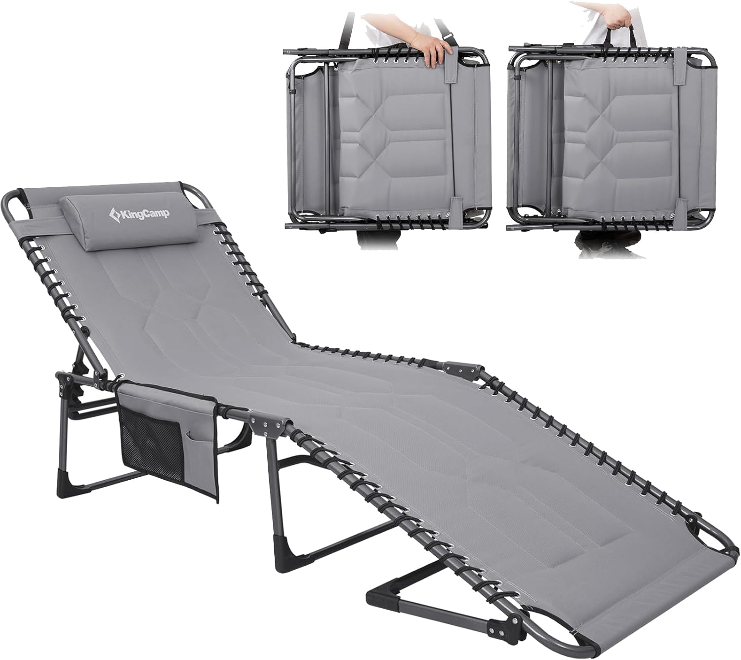 KingCamp Oversized Tanning Chair, Extra-Wide Padded Folding Chase Lounge Chairs Portable Adjustable 5-Position 400lbs Heavy Duty Lounger with Double-Layer Oxford for Outdoor Beach Patio Sun Pool