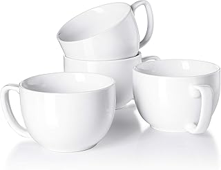 Teocera White Porcelain Jumbo Coffee Mugs Set of 4-16 Ounce Latte Cups with Handle for Hot or Cold Drinks like Cocoa, Milk, Tea or Water - Smooth Ceramic with Modern Design