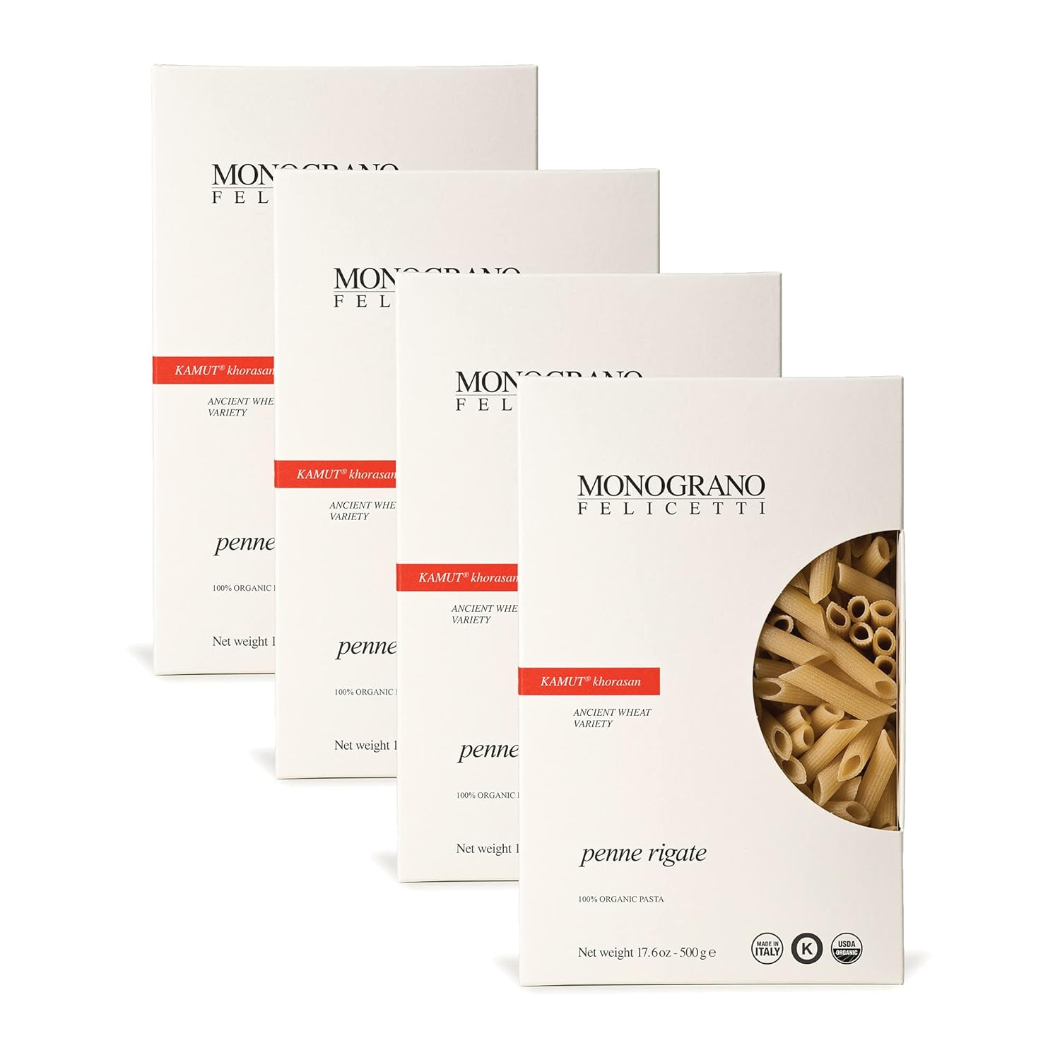 Monograno Felicetti Kamut Penne Rigate Pasta Italian Organic Non-GMO 17.6oz (500g) 4 Pack