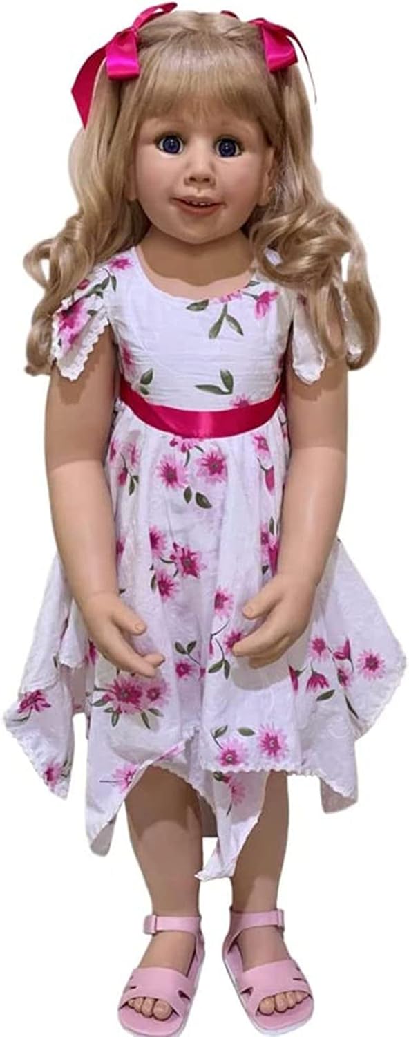 YIHANGG Huge Reborn Baby Doll Toddler Standing Ball Jointed Doll Full Body Hard Vinyl Girl Long Hair Princess Doll Realistic Anatomically Correct Model Collectible Kids Playmate(100cm,A)