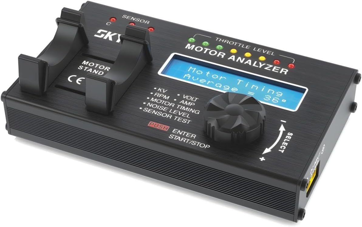 SkyRC Brushless Motor Analyzer: Motor KV, RPM, Timing Measurement, Hall Sensor Check, Brushless Motor Tester with 2x16 Characters LCD - Ideal for RC Hobby