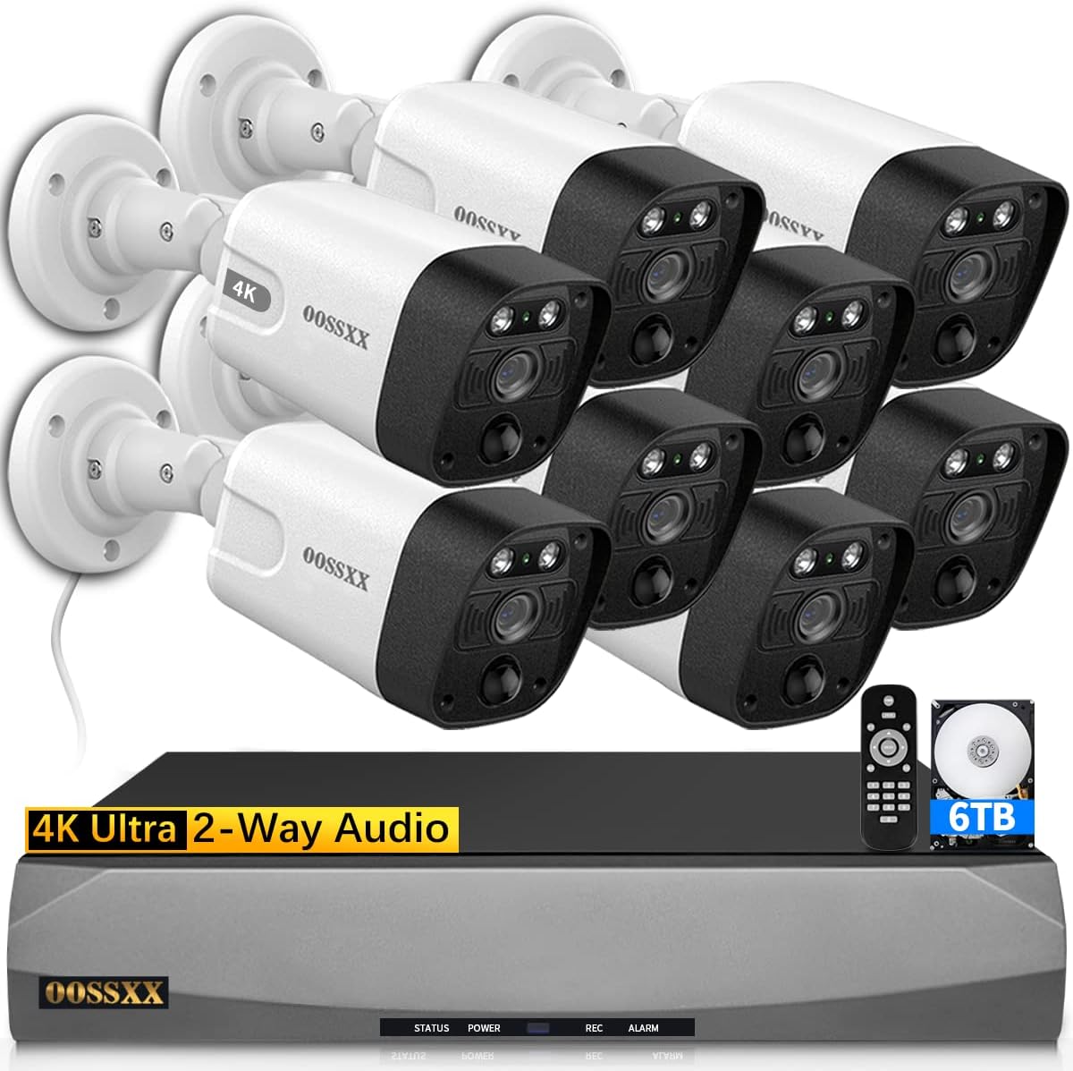 OOSSXX (90 Days Storage & 4K /8.0 Megapixel) 2-Way Audio 130° Ultra Wide-Angle Outdoor PoE Security Camera System Home Security System Video Surveillance
