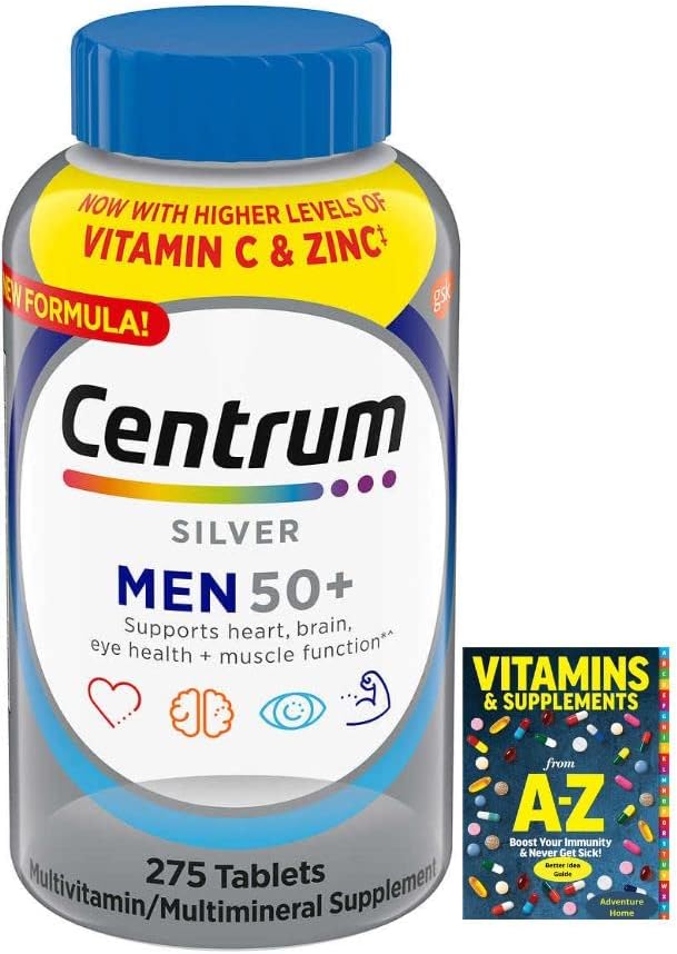 Adventure Home Centrum Silver Men + Multivitamin, Better Guide Vitamins Supplements Book Free Include, 275 Count (Pack of 1) + 1 Pill Organize Free