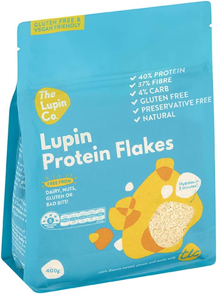 TLC Lupin Protein Flakes - 400g pack. Vegan, Gluten-Free, Low-carb, Keto. 40% Protein, Complete Protein Source. 100% Natural Product.