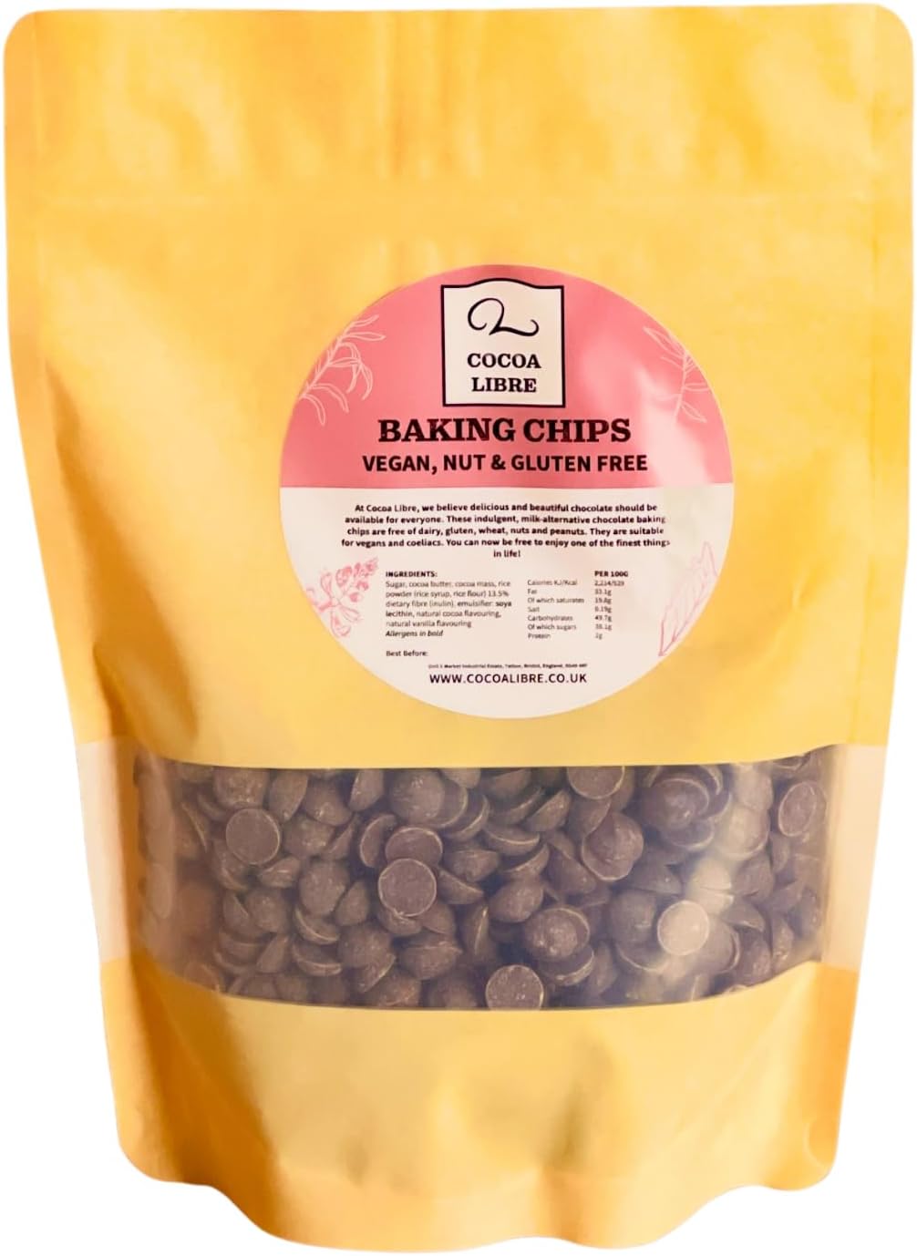 Vegan "Milk" Chocolate Chips 500g - Dairy Free, Nut Free, Gluten Free | Plant-Based & Allergen-Friendly | Ideal for Baking & Snacking