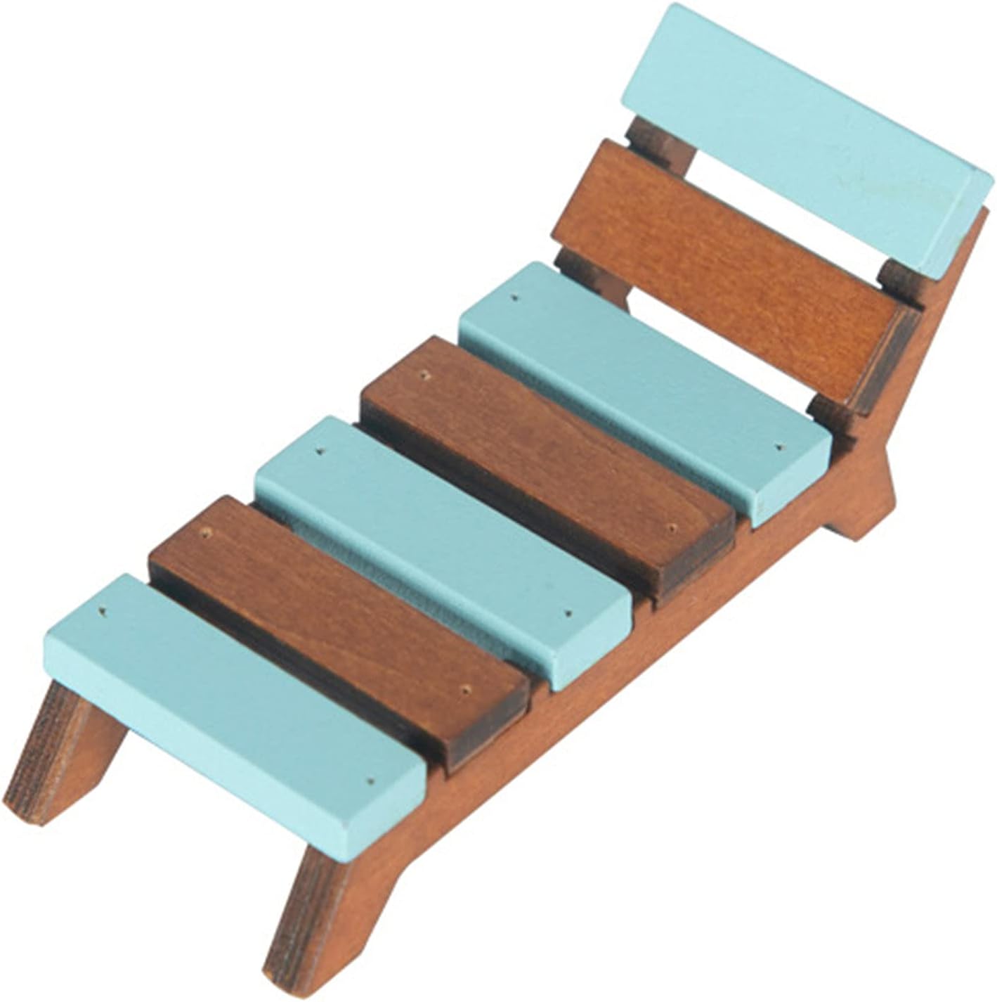 Handcrafted Beach Recliner Wide Application Adorable Wood Dollhouse Mini Beach Lounge Chair for Micro Landscape - Blue Brown