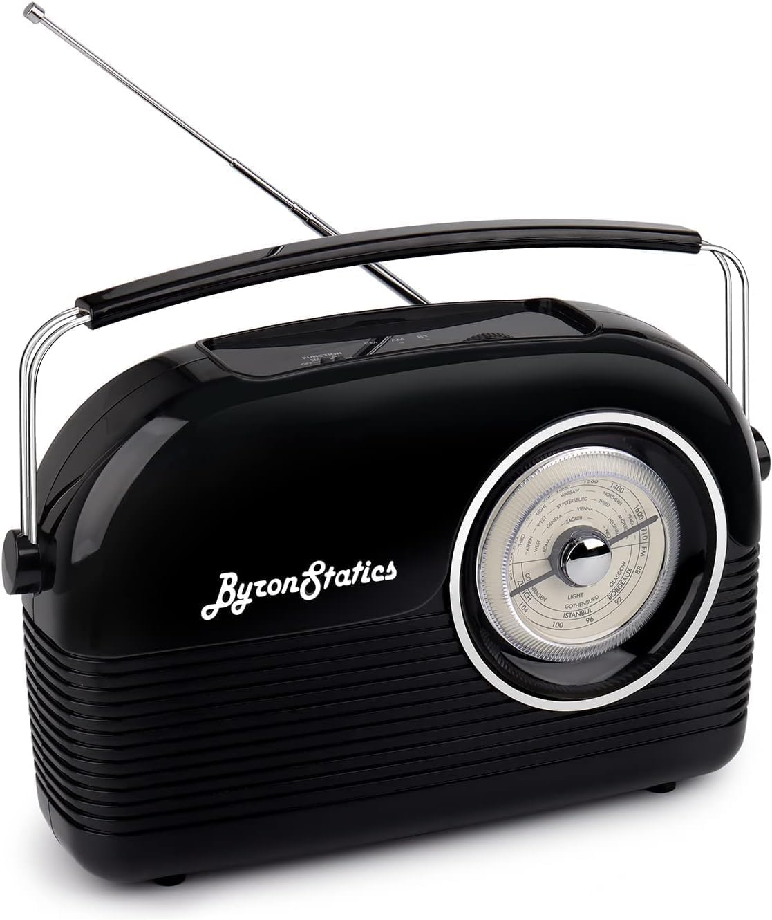 ByronStatics Portable Radio Small, FM Radios with Bluetooth Speaker, Radios Mains or Battery Operated, Headphone Jack, for Home Outdoor, Black