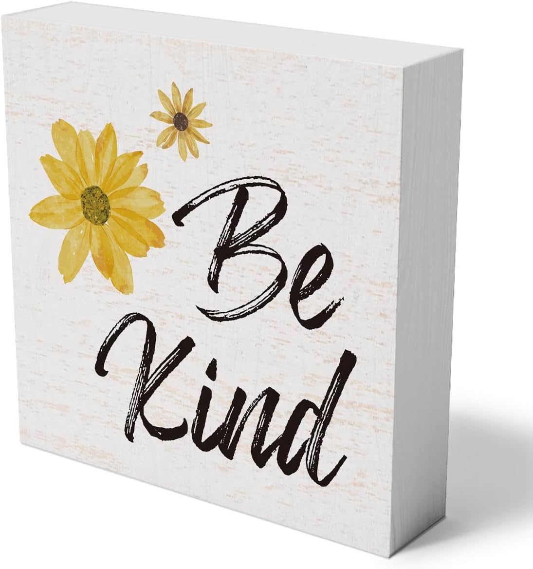 Inspirational Be Kind Wooden Box Sign Decorative Kindness Wood Box Sign Home Office Decor Sunflower Rustic Farmhouse Square Desk Decor Sign for Shelf 5 x 5 Inches