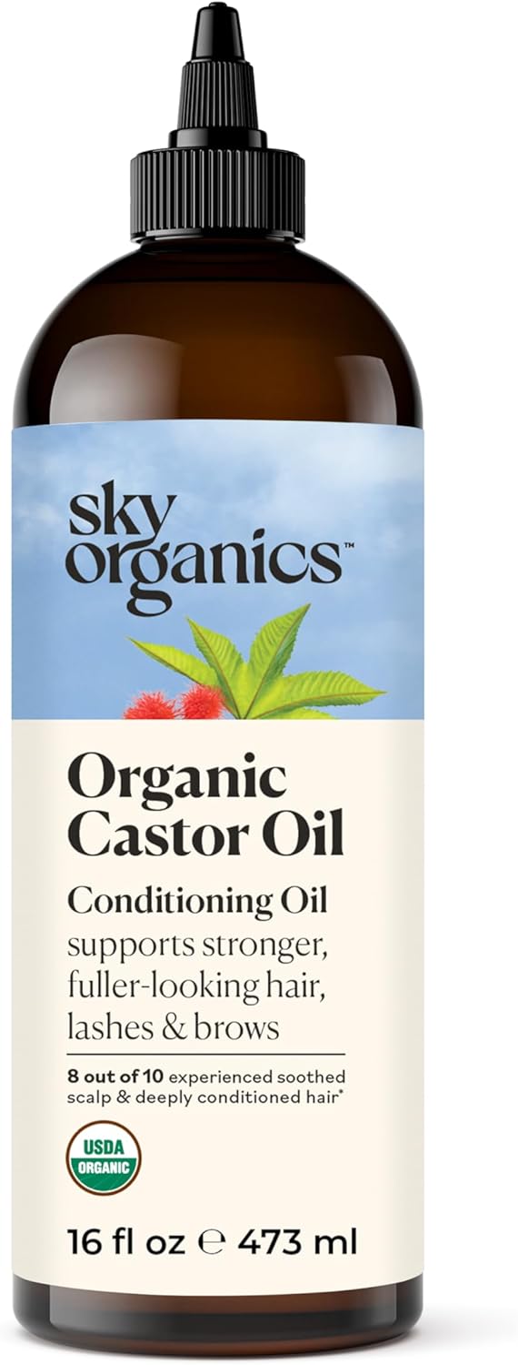 Sky Organics - Organic Castor Oil - Volumizing Hair Oil - Pure Castor Oil for Face, Hair & Scalp - Cold Pressed - Natural Conditioner - Omega Fatty Acids, Vegan - Beauty, Hair Care - 473ml