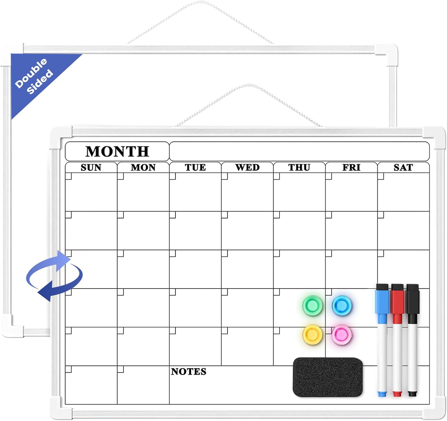 Monthly Whiteboard Calendar for Wall, Small 16" x 12" Dry Erase Board with Plastic Frame, Hanging Dry Erase Calendar for Kitchen Planner, Memo, Office