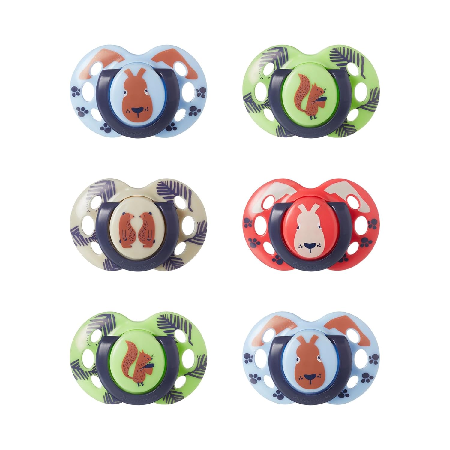 Tommee Tippee Fun Pacifier, 18-36 Months, Symmetrical Baglet, BPA-Free Binkies, Blue/Green/Red, Pack of 6