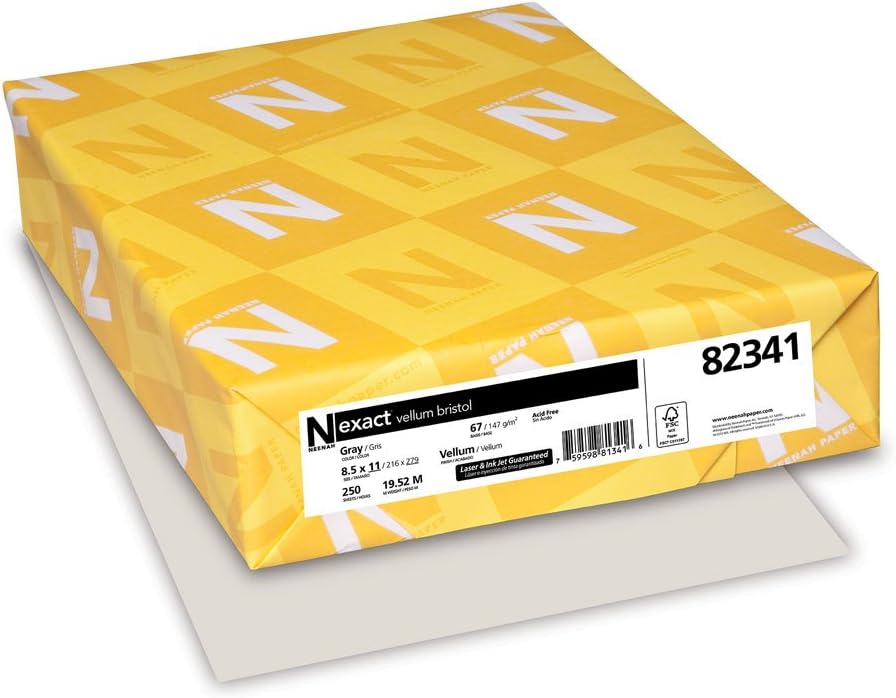Neenah Wausau Paper 82341 Vellum Bristol Cover Stock, 8-1/2 x 11, 67-lb., Gray, 250 Sheets/Pack