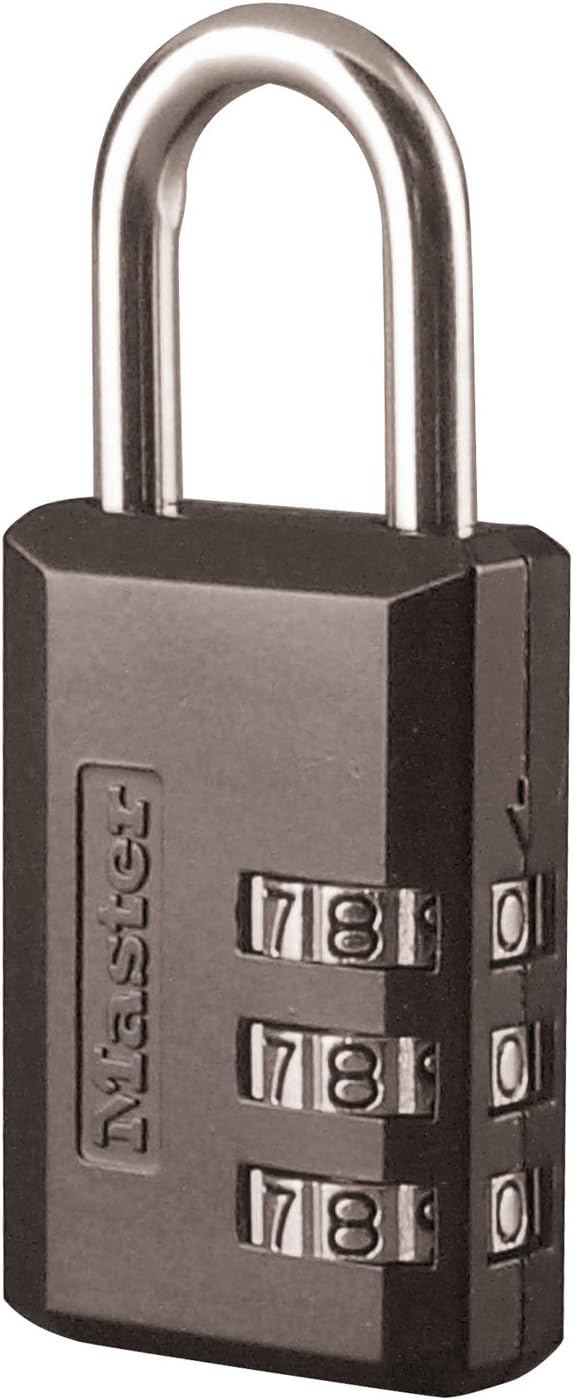 Master Lock Black Combination Padlock, Indoor Gym Locker Lock with Customizable 3-Digit Code for Luggage, Backpacks, Cabinets, 647D
