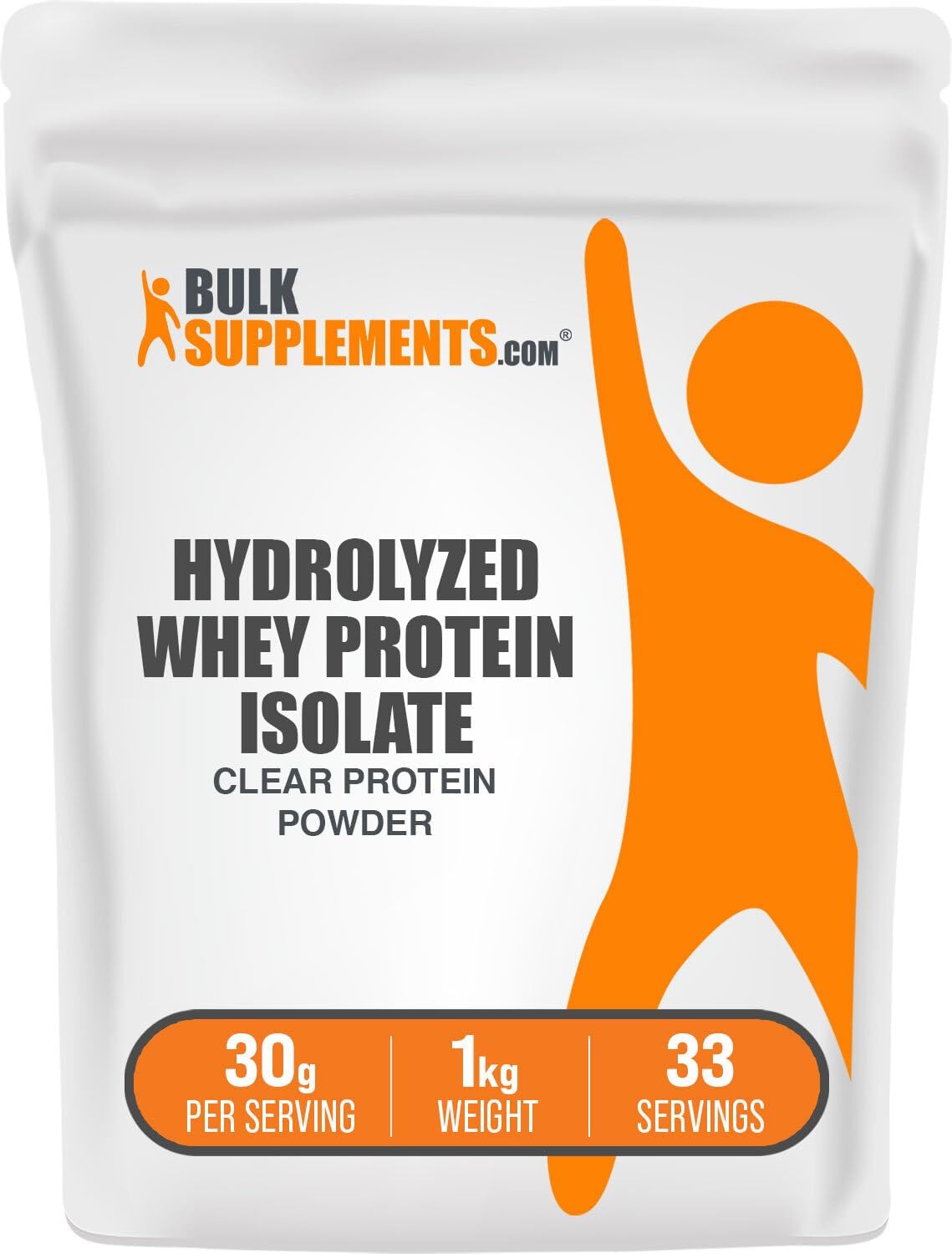BulkSupplements.com Hydrolyzed Whey Protein Isolate Powder - Clear Whey Isolate Protein - Unflavored & Gluten Free, 30g per Serving, 1kg (2.2 lbs) (Pack of 1)