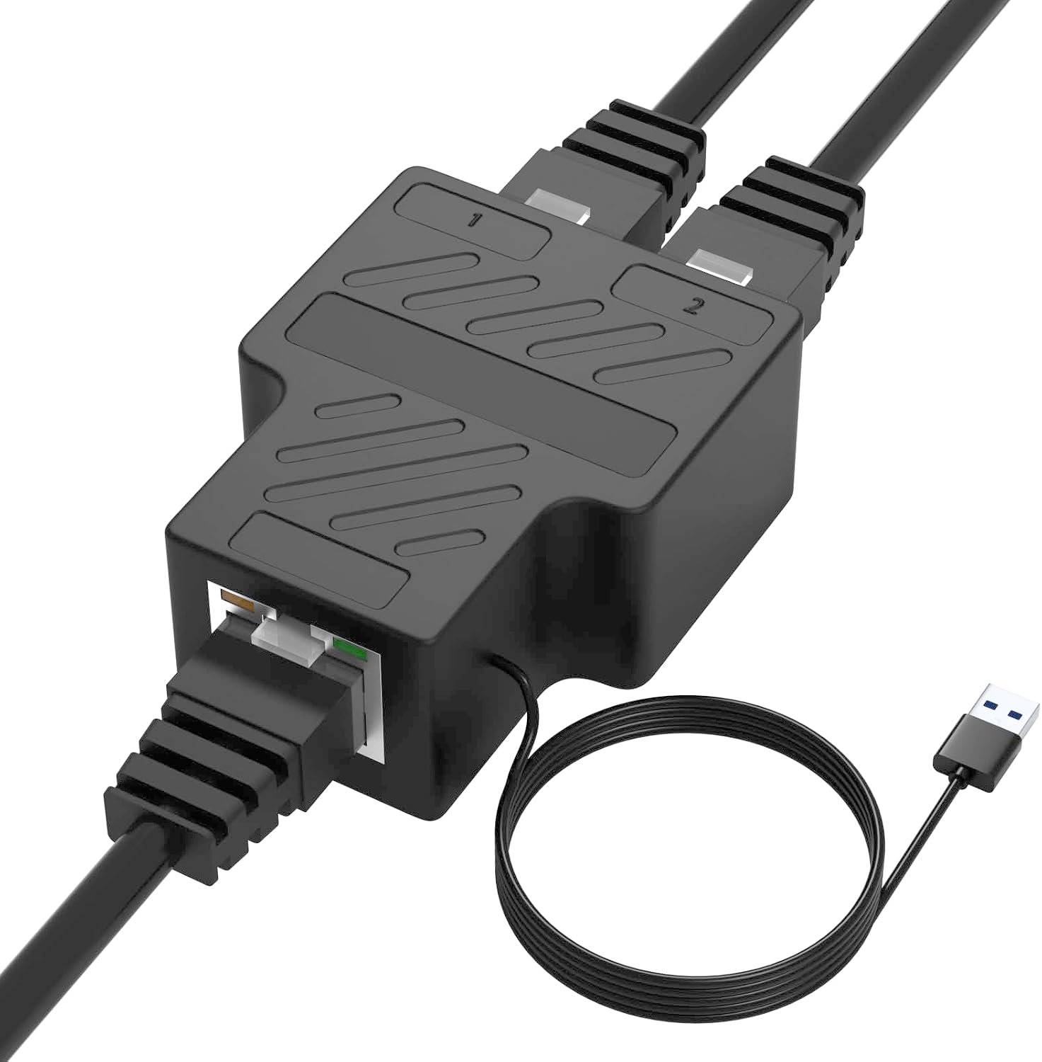 Ethernet Splitter 1 to 2 Port, 100Mbps RJ45 Internet Adapter [2 Devices simultaneously networked], LAN Splitter Adapter with USB Power Cable, for Cat5/5e/6/7/8 Cables