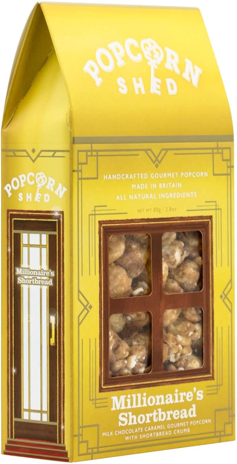 Popcorn Shed Millionaire's Shortbread Gourmet Popcorn, Gift Box, Caramel Shortbread Flavour with Milk Chocolate, Natural, Vegetarian Movie Night Snack, 80 g
