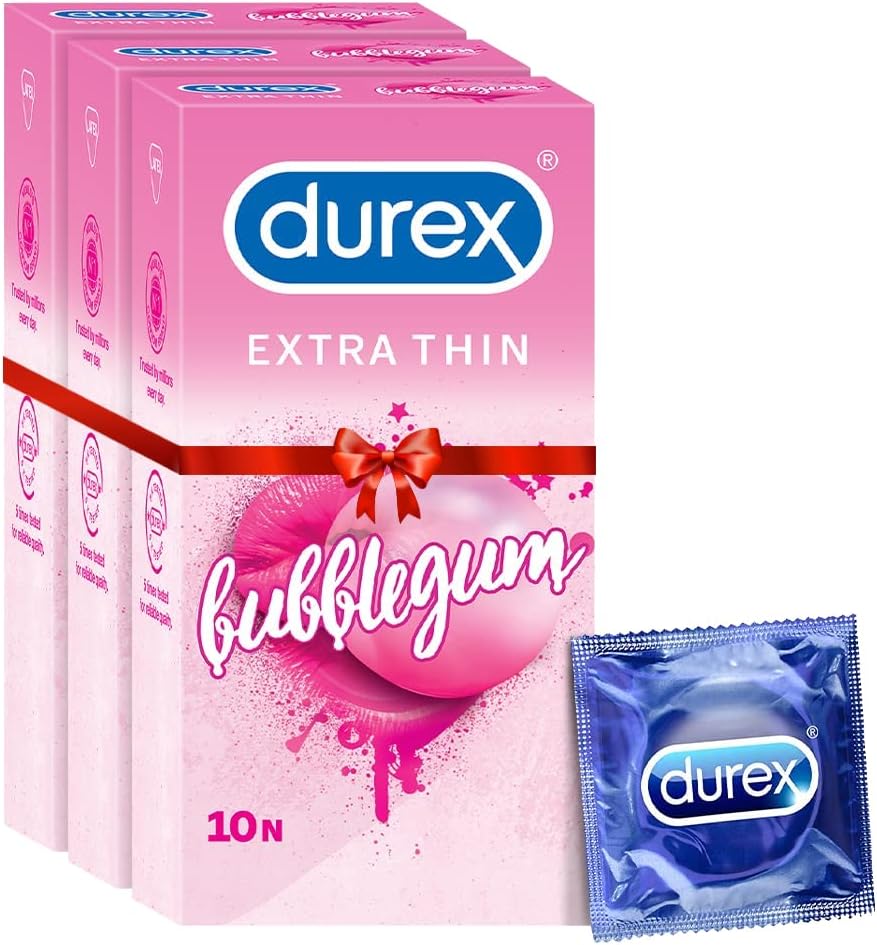 Durex Extra Thin Bubblegum Flavoured Condoms for Men-10s (Pack of 3)