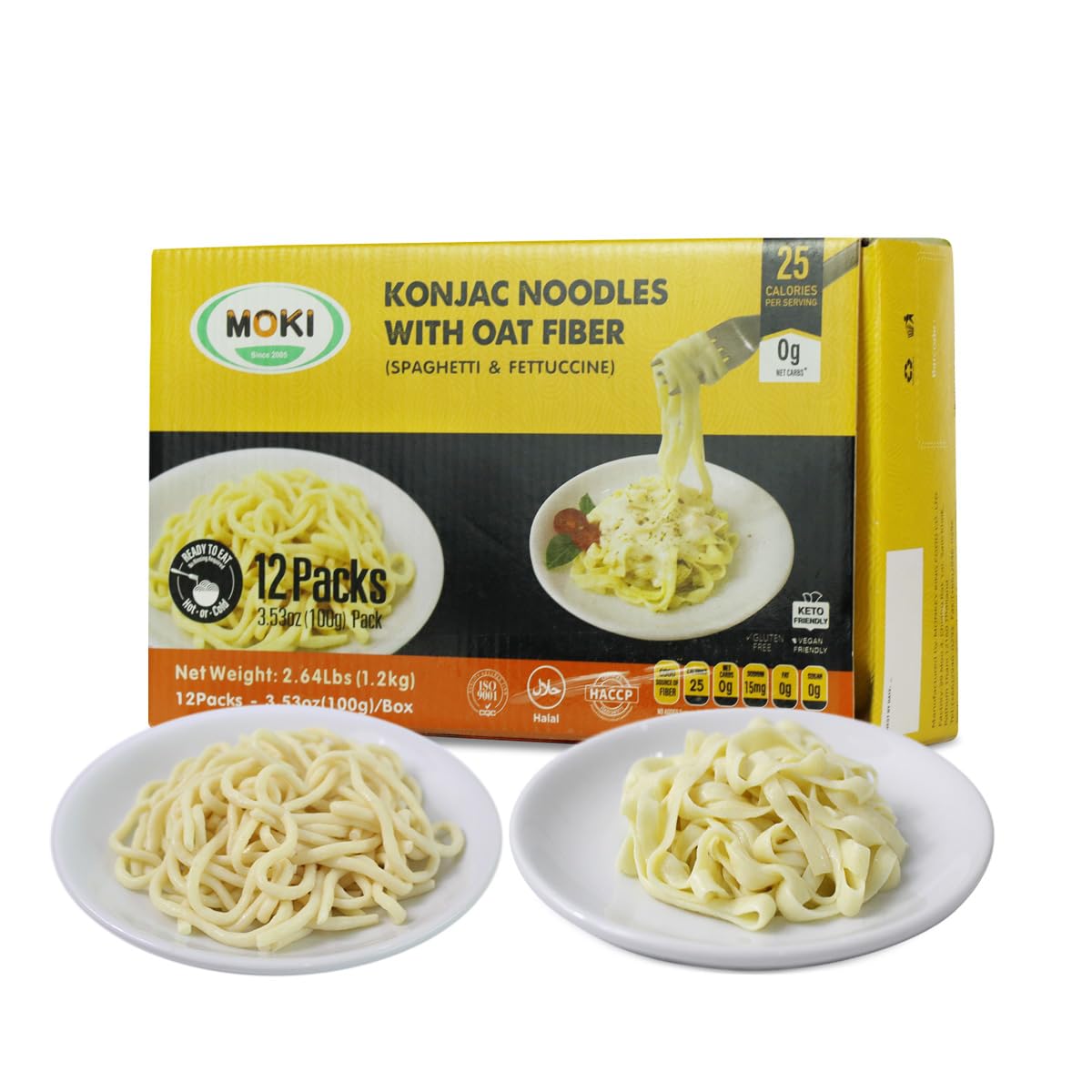 ‌MOKI Konjac & Oat Fiber Pasta Bundle - 12 Pack Low Carb Keto Shirataki Noodles, Low Calorie, Gluten-Free, Vegan, 0-Fat,Sugar Free,Paleo Diet Friendly (Spaghetti & Fettuccine, 3.53 oz Each)
