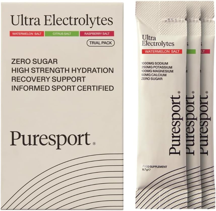 Puresport Ultra Electrolytes Hydration Trial Pack (6 Pack) | Watermelon, Citrus & Raspberry Salt/2 Electrolyte Sachets of Each | Sugar Free Electrolytes Powder | Optimises Hydration/Supports Muscles