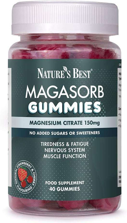 Nature’s Best Magasorb Magnesium Citrate Gummies - for The Reduction of Tiredness & Fatigue - Muscle & Bone Support - Strawberry & Cherry Flavour - 40 Gummies (40 Day Supply)