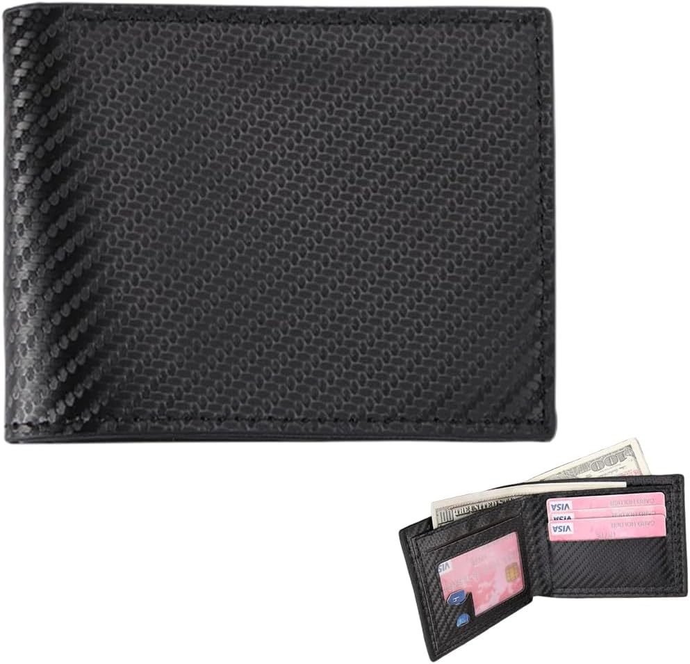 RFID Blocking Leather Wallet for Men - Slim Billfold With Card Slots, ID Window, Minimalist Design - Black