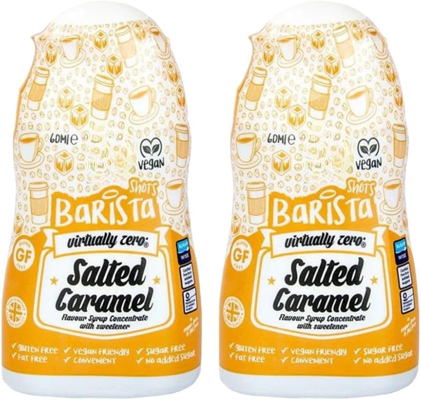 Salted Caramel Flavour Syrup Concentrate Vegan Barista Shots 60ml Pack of 2 Compatible with Skinny Coffee Fat Gluten Sugar FREE Travel Size with Welari Thank You Card | (2pack) (120ml)