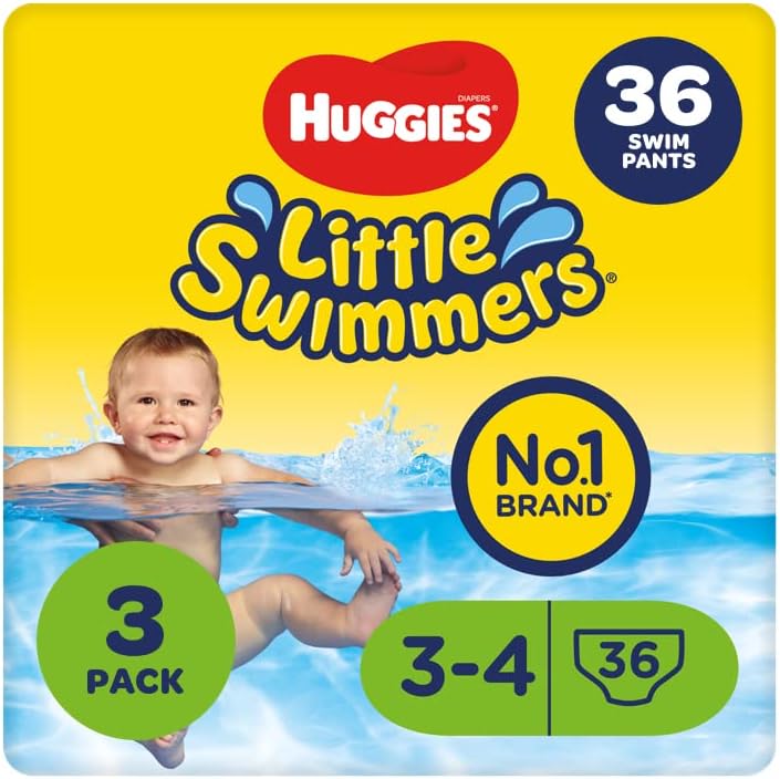 Huggies Little Swimmers, Swim Nappies - Size 3-4, 36 Baby Swim Pants - Leak Guards and Stretchy Waistband Protect Without Swelling - Tear Sides for Easy Removal