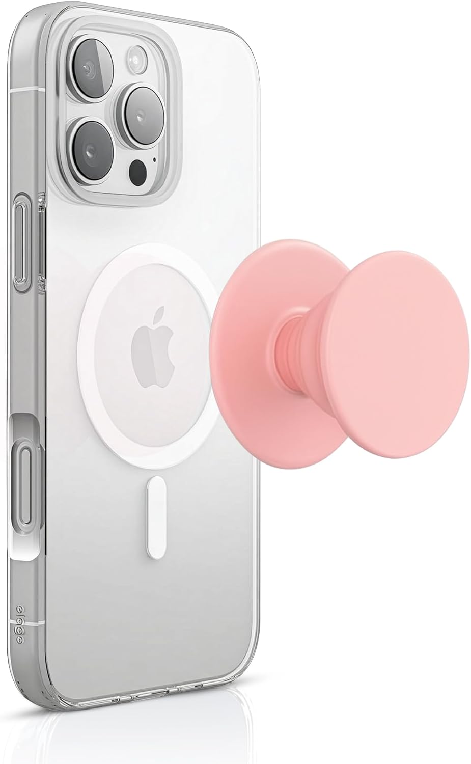 Pink MagSafe Phone Grip and Stand, Magnetic Phone Holder Compatible with iPhone, Stylish Transparent Design for Secure Grip, Drop Protection, and Hands-Free Viewing