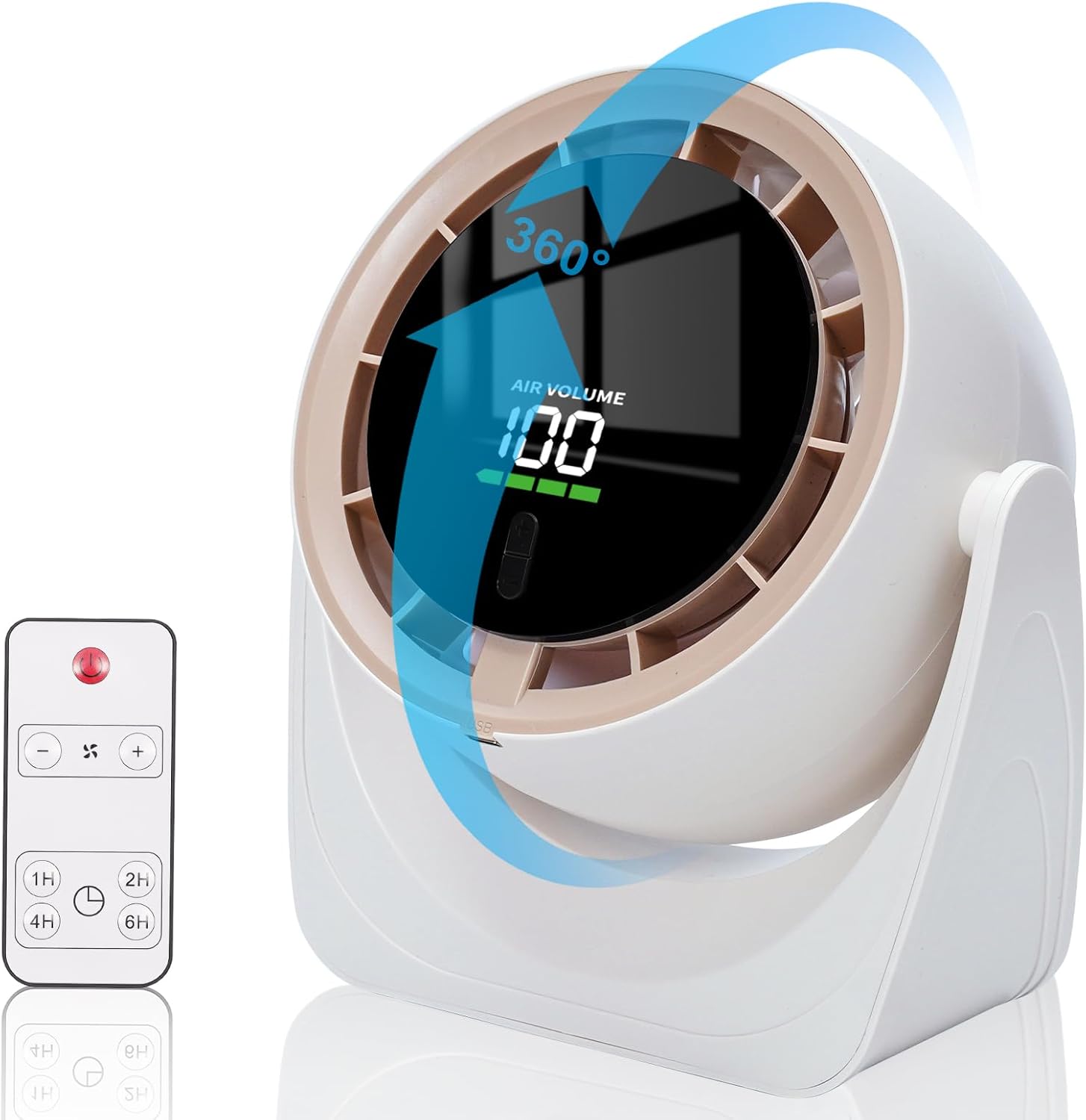 Ark miido Desk Fans with Battery Operated, 100 Speeds 360° Tilt Air Circulator Quiet Operating Fan with Type-c charging port, Personal Fan Rechargeable for Office & Living Room & Outdoor, White（F70）