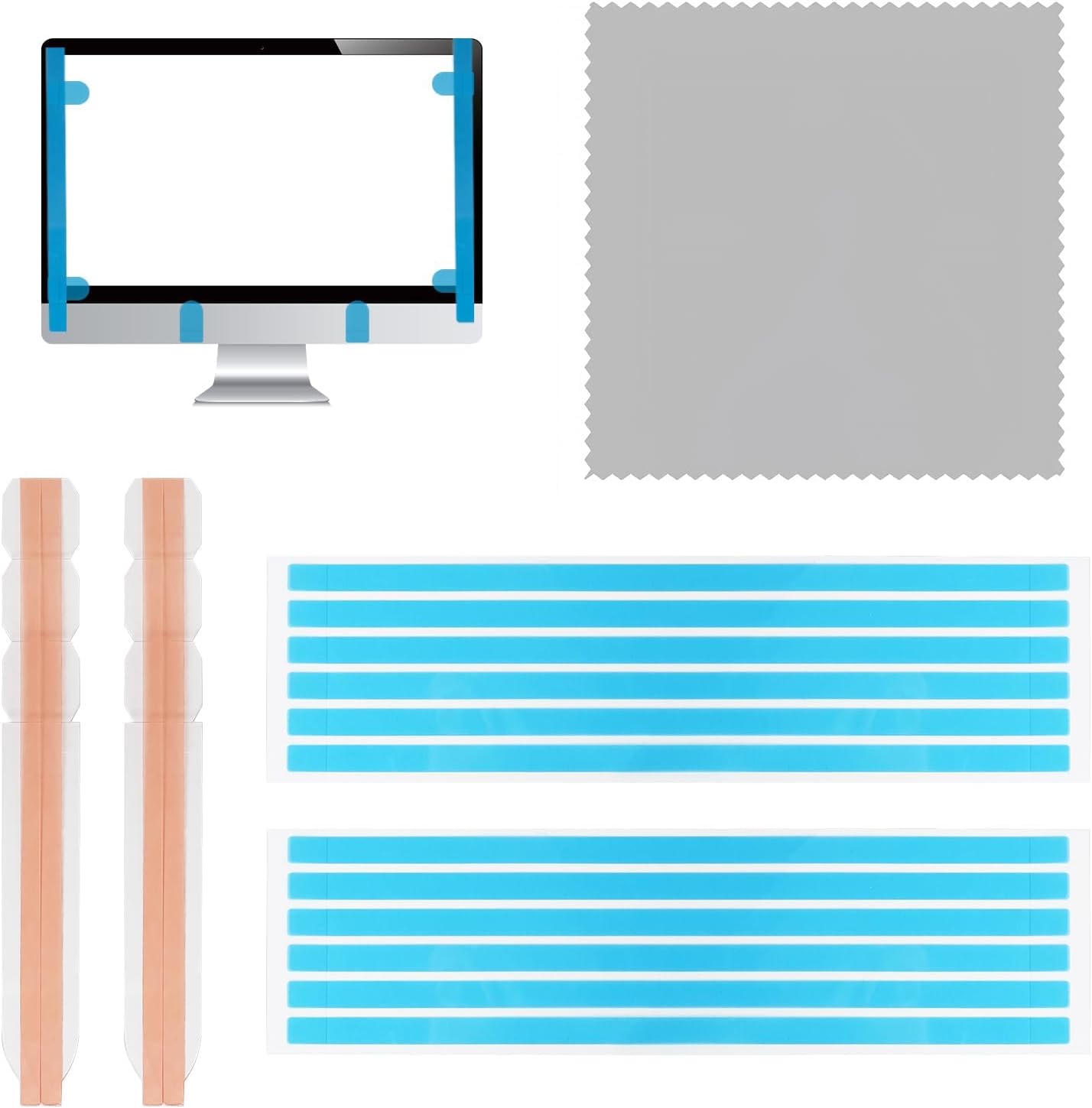 12Pcs Privacy Screen Adhesive Strips Universal Replacement Kits with 2pcs Plastic Slide Mount Tabs and Fiber Cloth Installation Set of Holder Tabs for Computer Monitors Laptop Privacy Filter Protector