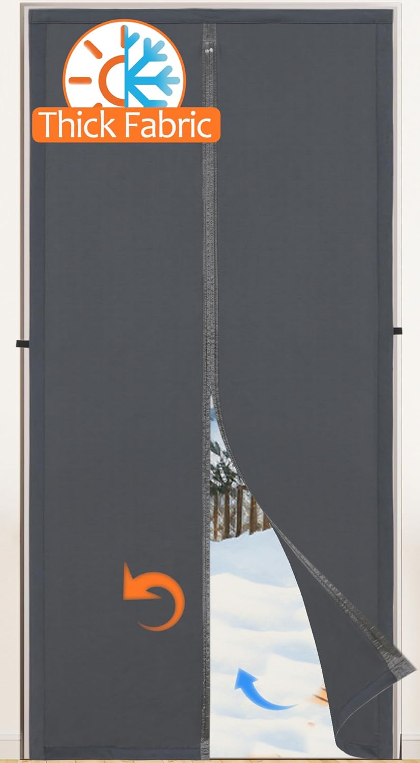 Magnetic Thermal Insulated Door Curtain,Thicker Layered Fabric&Full Strip Magnets,Temporary Doorway Cover Curtains, Self-Closing Privacy Magnetic Screen Door,Door Window Insulation kit for Winter