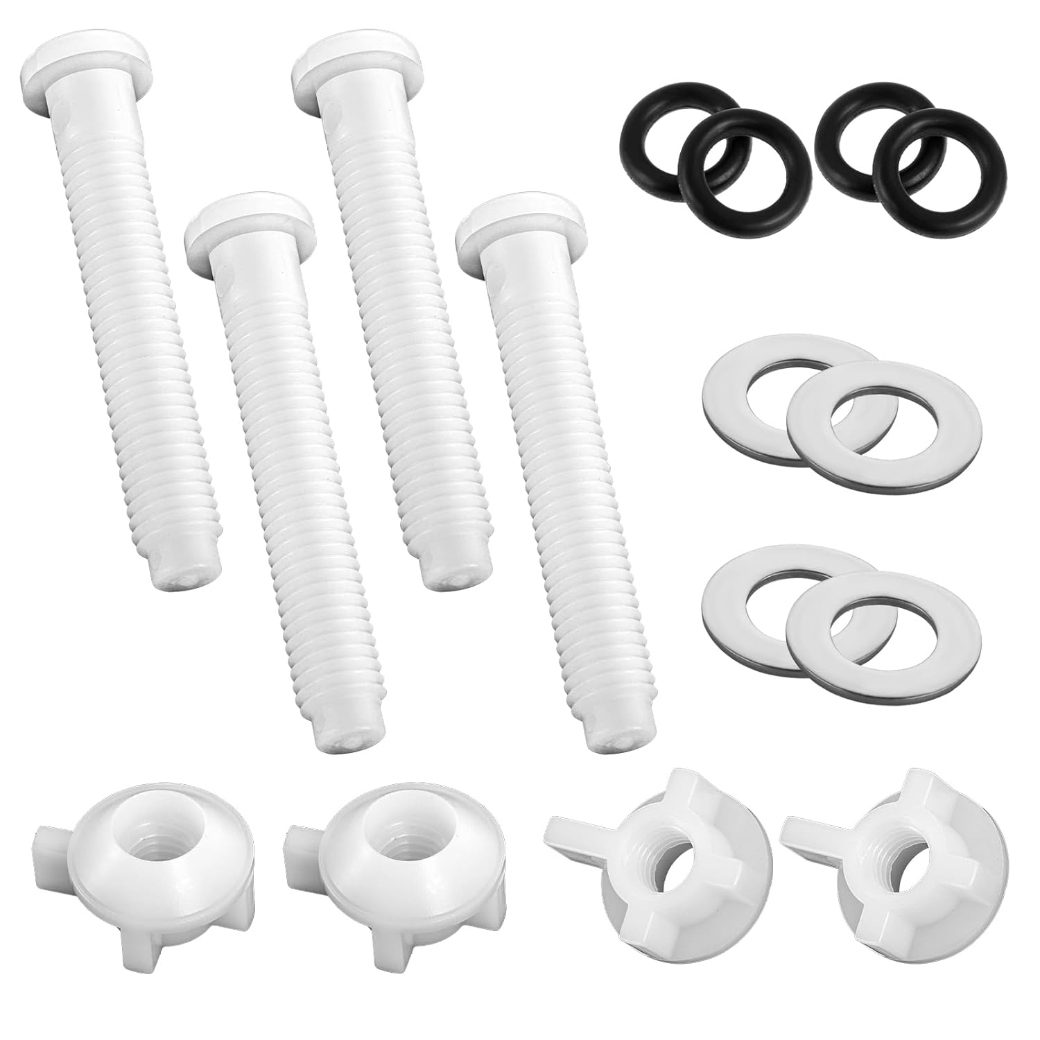 4PCS Toilet Seat Screws Replacement Kit, Universal Toilet Seat Bolts White Plastic Toilet Lid Screw with Nuts and Washers, Sturdy Toilet Seat Hinge Bolt for Top Mount Toilet Lid Fastener Parts Kit