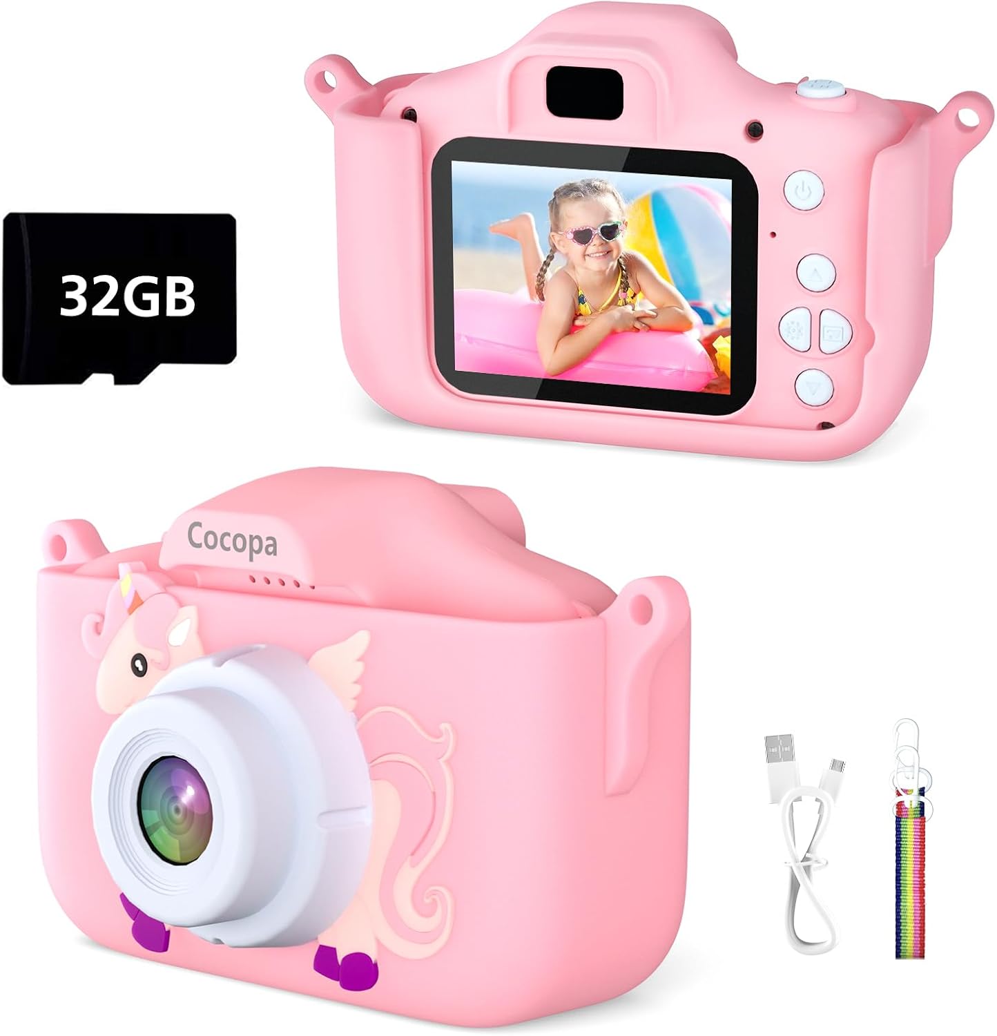 Cocopa Kids Camera Digital Camera for 3-12 Year Old Girls,1080P HD Video Camera for Kids with 32GB SD Card/2 Inch IPS Screen, Birthday Christmas Toy Gifts for 3 4 5 6 7 Year Old Girls (Pink)