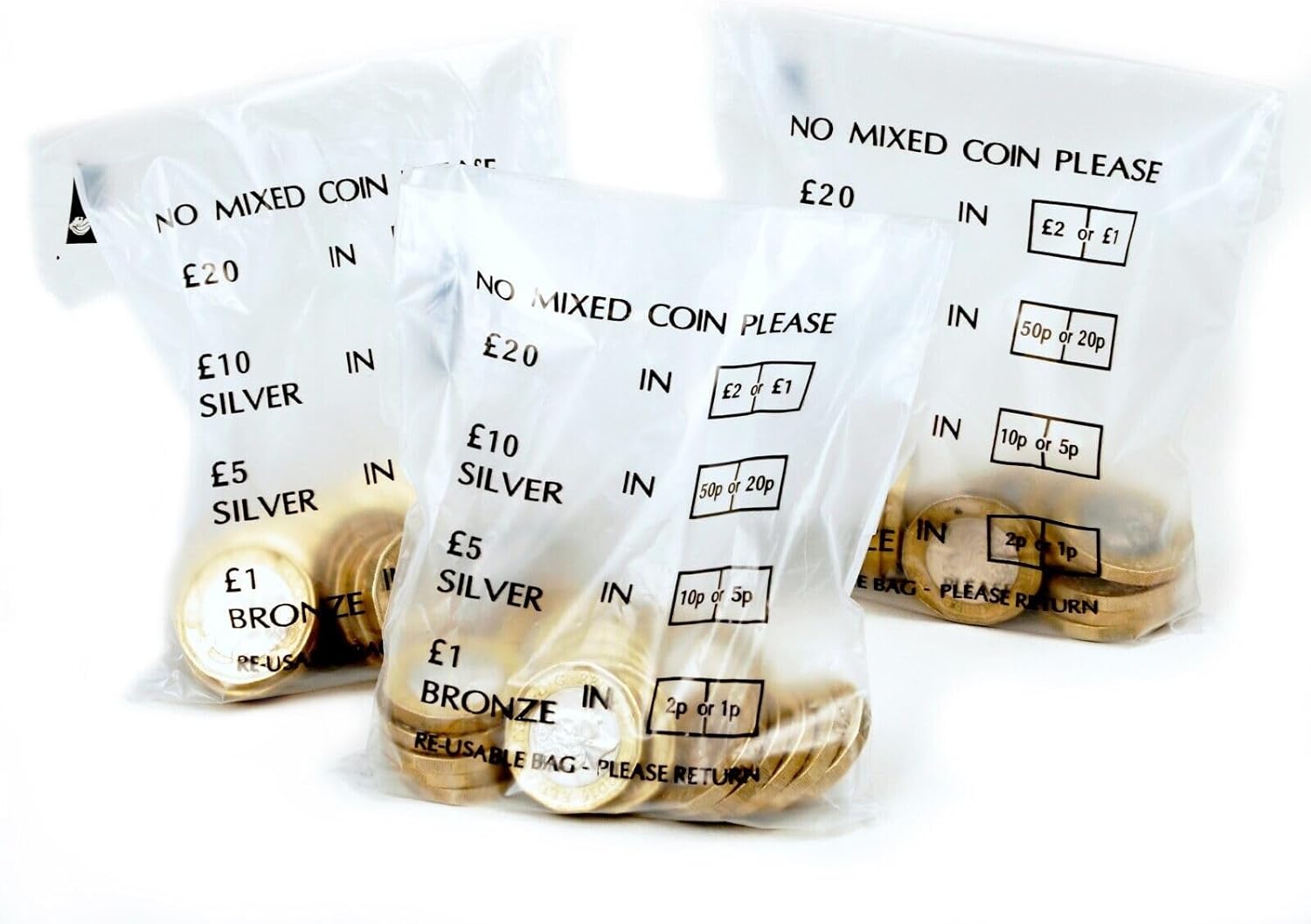 Bag It Plastics Money/Coin Bags - Pack of 150 Durable Plastic Money Bag's for Coins, Cash & Notes - Secure Bank Bags for Banking UK, Cash Handling, and Coin-Sorting