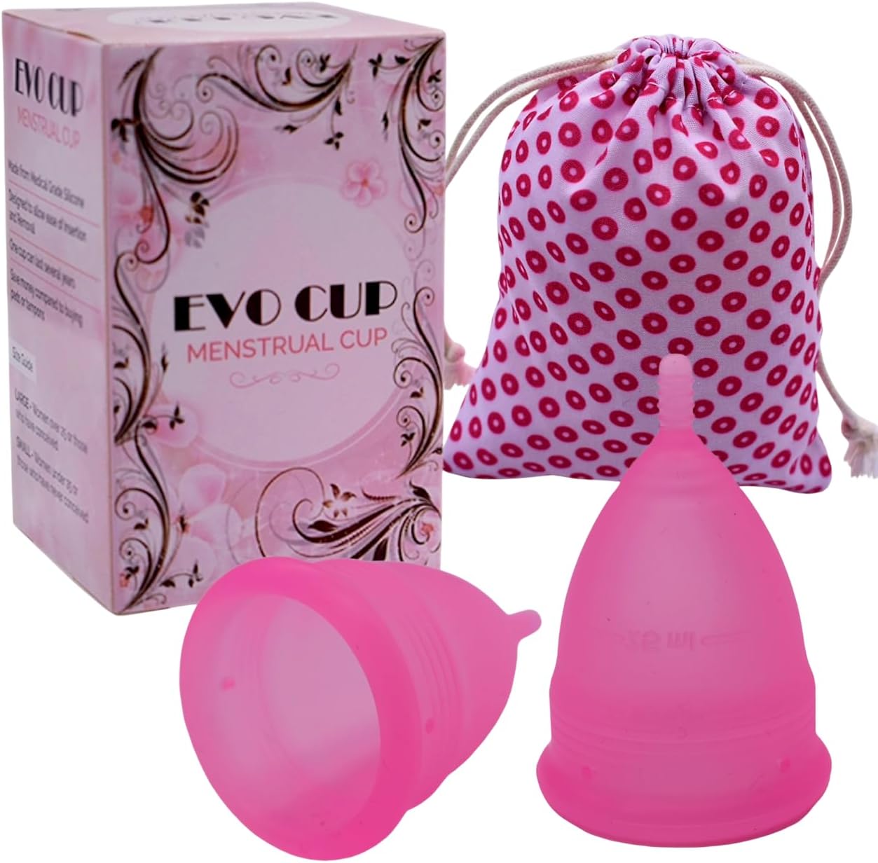 EVO Menstrual Cups - Period Cup for Menstruation - Soft Flexible Medical Grade Silicone for Comfort and Fit - Sanitary Pad and Tampon Alternative (Large Size 2 Pack)